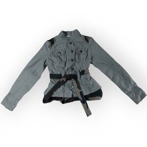 Military Jacket Coat Camo Utilitarian Belted Army Green Juniors Large Size 11/13